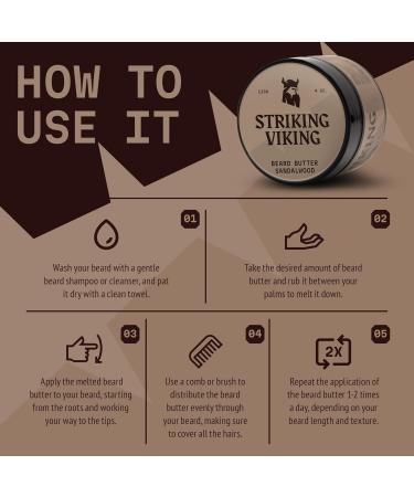 Striking Viking Beard Butter - Hydrating Non-Fat Beard Cream for Men | 4oz Natural Sandalwood Formula - Buy Online on GoSupps.com