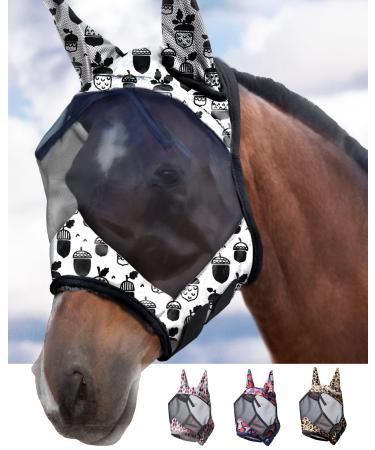 Harrison Howard CareMaster Horse Fly Mask Standard with Ears UV Protection for Horses Pine Cones(L) L Pine Cones