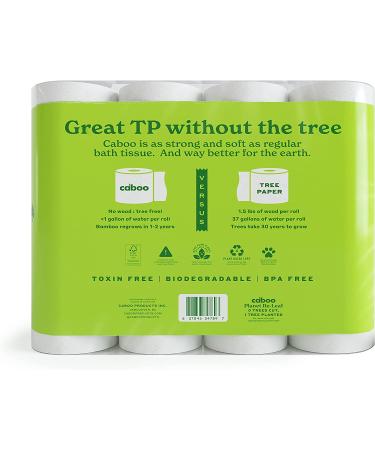 Caboo Tree Free Bamboo Toilet Paper - 24 Double Rolls, Septic Safe, Biodegradable Bath Tissue - Eco Friendly, Soft 2 Ply Sheets - 300 Sheets Per Roll - Buy Online on GoSupps.com