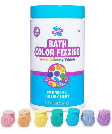 Tub Works Bath Color Fizzies 150 Count | Nontoxic & Fragrance-Free | Fizzy Bath Color Tablets for Kids | Create Fun Bath Colors | Water Tablets in 7 Colors for Variety | Bath Bombs for Kids Bath