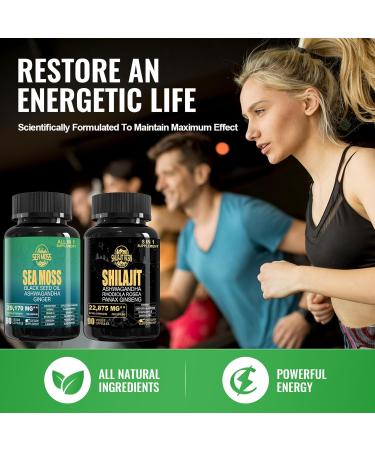 Geloo Superfood Supplement Bundle - 90 Count Sea Moss Capsules (Sea Moss Black Seed Oil) & 90 Count Pure Shilajit Capsules (Shilajit Ashwagandha) -1 Pack - Buy Online on GoSupps.com