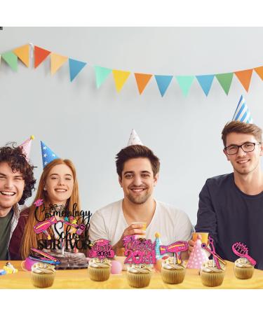 Pink Glitter 1pcs Cake Topper 12pcs Cupcake Topper Pick for Congrats I Survived Cosmetology School Hairstylist Theme Decor Supplies Boys Girls 2024 College Graduation Party Decorations - Buy Online on GoSupps.com