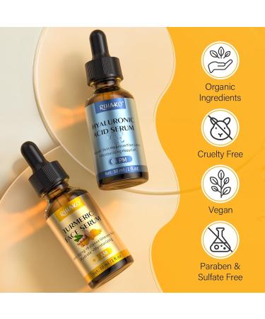 Buy Face Skincare Serum Set: Turmeric Vitamin C & Hyaluronic Acid for Wrinkles & Uneven Skin Tone - International Shipping Available - Buy Online on GoSupps.com