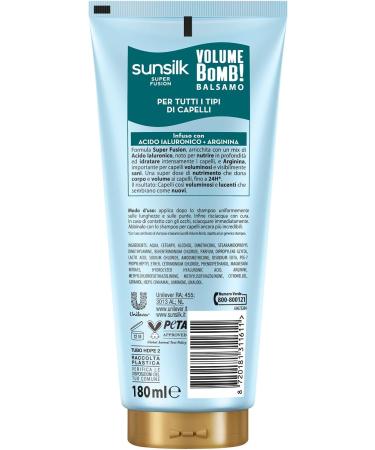  Sunsilk Sunsilk Volume Bomb Balm for All Hair Types Super Fusion Formula 24h with Hyaluronic Acid and Arginine Nourishing Action Moisturizing Volumizing Illuminating - 3 Bottles of 180ml - Buy Online on GoSupps.com
