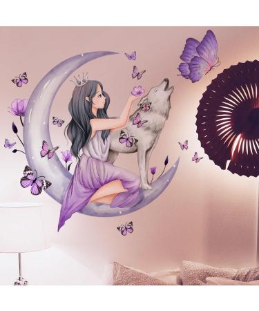 OOTSR Butterfly Girl Wall Stickers Moon Wolf Flower Fairy - Removable Vinyl Wall Art for Girls Nursery & Bedroom Decor - Buy Online on GoSupps.com