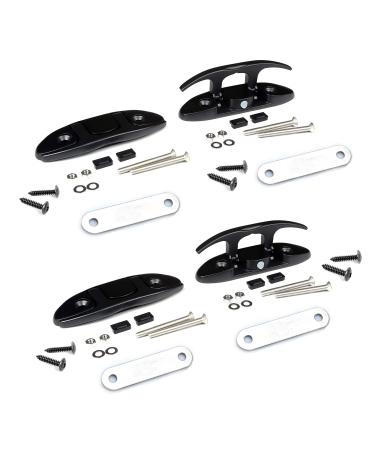 Mxeol Boat Flip Up Cleat 4-1/2" Folding Dock Marine Hardware Stainless Steel W/Back Plate & Fasteners Matte Black Coating, 4 Packs