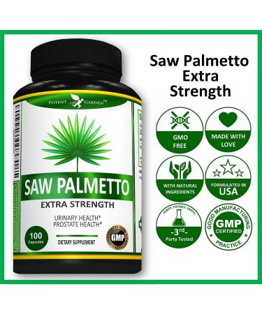 Potent Garden Saw Palmetto 500 mg - Prostate Supplements for Men - Supports Healthy Urination Frequency & Flow - Non GMO 100 Saw Palmetto Capsules - Buy Online on GoSupps.com