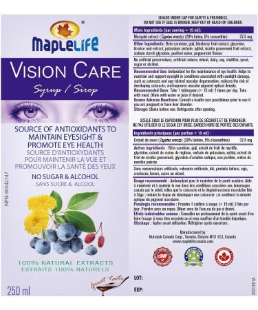 MapleLife Nutrition - Vision Care Syrup 250 ml - Source of Antioxidants - Maintain Eyesight - Promote Eye Health - Marigold Goji Blueberry Beta-Carotene - 30 ml Per Day - Buy Online on GoSupps.com