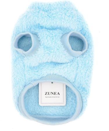 Zunea Fleece Winter Jacket for Small Dogs | Warm & Cozy Pet Coat with D-Ring for Chihuahua & Cats | Soft Fuzzy Blue Sweater for Cold Weather - Buy Online on GoSupps.com
