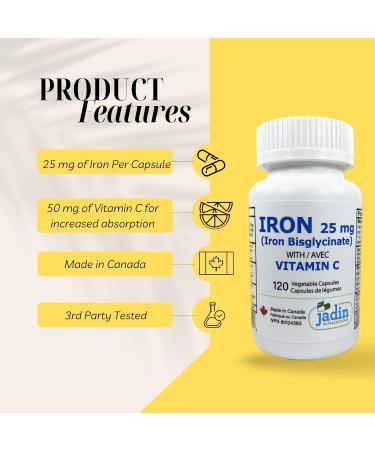 Iron Bisglycinate 25 mg with Vitamin C 120 Vegetable Capsules - Buy Online on GoSupps.com