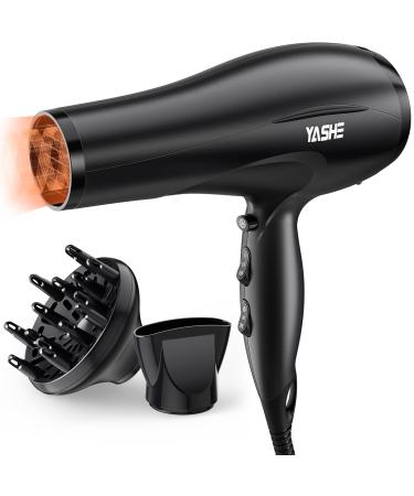 YASHE HD-8009BF Professional Hair Dryer 2400W Salon Ionic Hairdryer with Diffuser and Nozzle Fast Drying with 2 Speed 3 Heat Setting and Cool Button