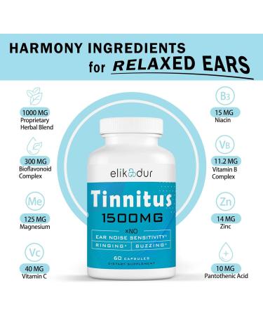 1500 MG Tinnitus Supplement for Ringing Ears - Natural Herbal Blend & Bioflavonoids for Men & Women Over 50 - 60 Capsules - Buy Online on GoSupps.com