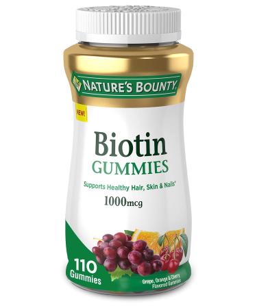 Nature's Bounty Biotin Gummies Grape Orange & Cherry Flavored 1000 mcg 110 Gummies