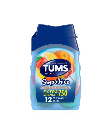 TUMS Smoothies Extra Strength Antacid Chewable Tablets for Heartburn Relief Assorted Fruit - 12 Count - Buy Online on GoSupps.com