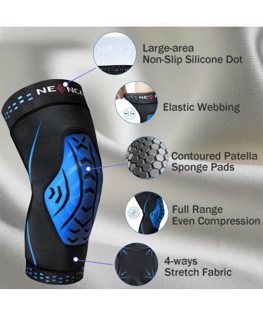 NEENCA Professional Compression Knee Sleeve - Ultra-Thin Relief for Knee Pain, Swelling & Inflammation - Black & Blue X-Large - Buy Online on GoSupps.com