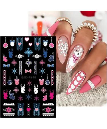 JMEOWIO 10 Sheets Christmas Pink Nail Art Stickers Decals Self-Adhesive Snowflake Winter Holiday Cute Elk Nail Supplies Nail Art Design Decoration Accessories - Buy Online on GoSupps.com
