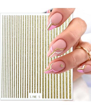 3D Glitter Lines Nail Stickers | Holographic Geometric Nail Art Decals | Self-Adhesive Metal Stripe Nail Supplies for DIY | 6 Colors Set for Women - Buy Online on GoSupps.com