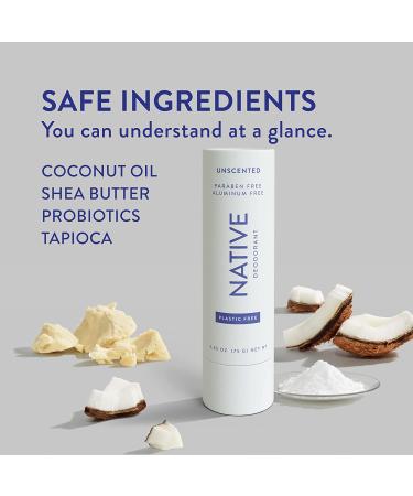 Native Plastic-Free Deodorant | Aluminum-Free Natural Deodorant with Baking Soda, Probiotics, Coconut Oil, and Shea Butter | Unscented for Women and Men - Buy Online on GoSupps.com