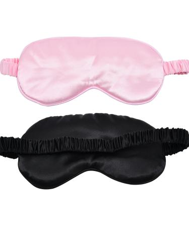 LERSVICVIL 2 Pack Sleep Masks Soft Silky Satin Eye Mask Cover for Sleeping with Elastic Strap Effective Shading Blindfold for Women Men Satin Black&pink