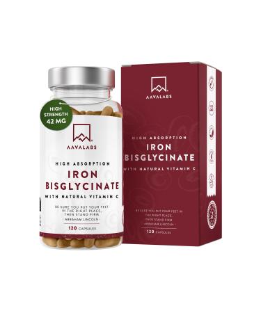 Gentle Iron Supplements for Women and Men - 42 mg Iron Tablets high Strength with Natural Vitamin C - Active Iron bisglycinate - Fatigue Supplements with high bioavailability - 120 Capsules - Buy Online on GoSupps.com