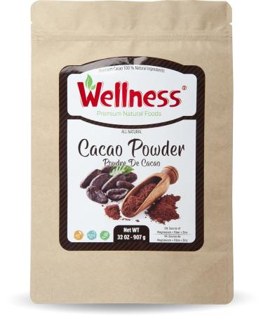Wellness Cacao Powder Regenerative Natural Certified Non-GMO Baking Cocoa Powder Experience the Pure Indulgence of 100% Natural Perfect for Keto and Paleo Diet Fair Trade Natural Unsweetened Cacao Powder Gluten-Free 907 gr - 2 lb'