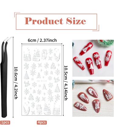 4 Sheets Christmas Nail Art Stickers 5D Embossed Snowflake Nail Decals Self-Adhesive Nail Stickers with Tweezers DIY Christmas Nail Design Decoration for Women Girls Style1 - Buy Online on GoSupps.com