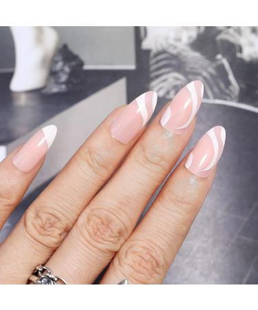 Almond Shape Cute Swirl Design Press On Nails - 24 Nail Kit with Glue, Reusable & Easy Nail Extensions - Buy Online on GoSupps.com