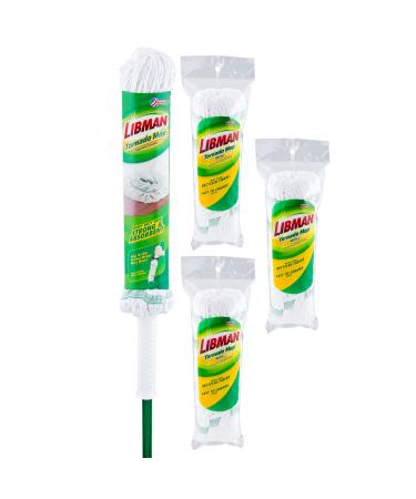 Libman Tornado Mop Plus Refills Kit  Twist Mop for Hardwood, Vinyl, Tile, and More. Easy Wringing Technology, Super Absorbent Head  Machine Washable. Mop and 3 Replacement Heads, Model Number: 1216