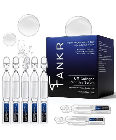 6X Collagen Peptides Serum for Face Triple Collagen Matrixyl 3000 Centella & Ectoin Anti-Aging Facial Serum for Firming Smoothing & Hydration | 30e x 0.05 Fl.oz (30 x 1.5ml) 1.5 Fl Oz (Pack of 1)