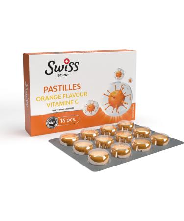 SWISS BORK Orange & Vitamin C Pastilles - Sore Throat Relief for Dry and Phlegmy Cough (16 PCS) - Buy Online on GoSupps.com