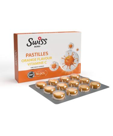 SWISS BORK Orange & Vitamin C Pastilles Highly Effective to Provide Sore Throat Relief Ideal Pastille to Get Rid of Throat Inflammation Dry and Phlegmy Cough (16 PCS)