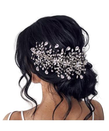 GAODESI Wedding Headband Bridal Hair Pieces Silver Rhinestone Hair Side Comb Hair Accessories for Womens(Left) silver left