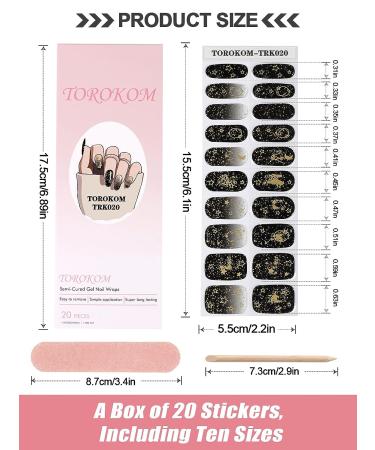 TOROKOM Black Moon Star Gel Nail Strips - 20 Stickers with Nail File Stick and Sealing Strip - Buy Online on GoSupps.com
