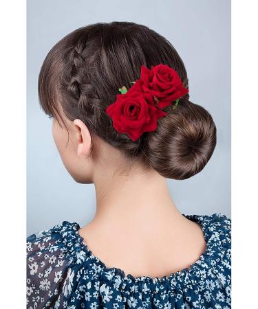 Maoxintek Rose Flower Hair Clips for Weddings | Artificial Hairpins & Brooches for Brides & Flamenco Dancers - Set of 2 - Buy Online on GoSupps.com