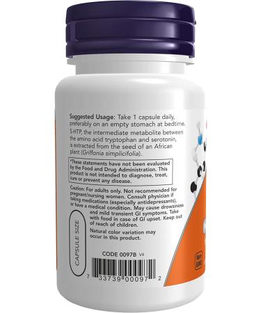 NOW 5-HTP (5-Hydroxytryptophan) 50mg - Neurotransmitter Support - 30 Veg Capsules - Buy Online on GoSupps.com