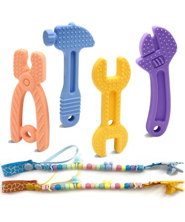 Teething Toys for Babies 0-6-12 Months Baby Teething Toys Freezer BPA Free Silicone Baby Teether Chew Toys Spanner Pliers and Hammer Shape Molar Teether Set for Infant Baby Boys Girls -6PCS