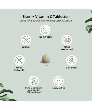 Iron Tablets 50mg - Vegan & Natural Vitamin C - 90 Bisglycinate Tablets for Vegetarians Pregnant Women Children & Fatigue Relief - Buy Online on GoSupps.com