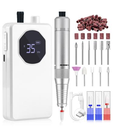 SAVILAND Electric Nail Drill Professional - 35000 RPM Rechargeable Acrylic Nail Drill with Drill Bits Sanding Bands for Nail Art Removal Nail Care for Nails Manicure and Pedicure Kit Salon Use White