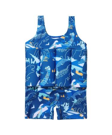 IWEMEK Kids Swimming Float Jacket Swimming Costume for Baby Boys Girls One Piece Bathing Suit Training Bag Buoyancy Aid Swimwear Vest with Adjustable Cotton Stick for Children #Blue Dinosaur 2-3 years