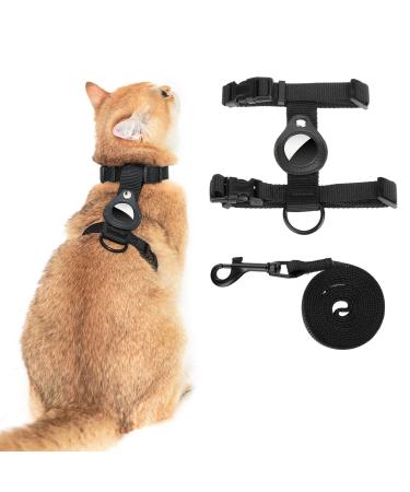 VKPETFR Cat Harness and Leash Set with Airtag Holder, Cats Escape Proof, Adjustable Kitten Harness for Small Large Cats, Lightweight Soft Walking Travel Harness Black