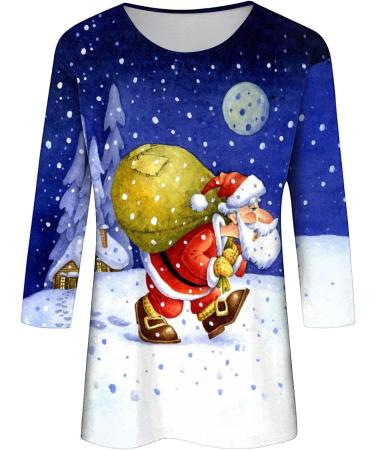 Yihaojia 3/4 Length Sleeve Chirstmas Shirts for Women 2023 Casual Blouses Crewneck Xmas Printed Cute Tops Loose Fit Pullover Blue Large - Buy Online on GoSupps.com