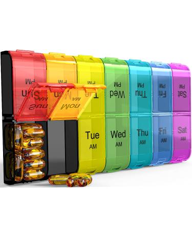 Extra Large Pill Organizer 2 Times a Day, Weekly XL AM PM Pill Case, 7 Day Pill Box Twice a Day, Oversized Daily Medicine Organizer for Vitamins, Big Pill Container, Medication Dispenser (Rainbow) Rainbow 1 Count (Pack of 1)