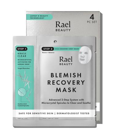 Rael Blemish Recovery Masks - 2-Step System with Hyaluronic Acid Azelaic Acid Serum & Cica Exosome Sheet Mask Deep Hydration & Calming Care (4 Kits)