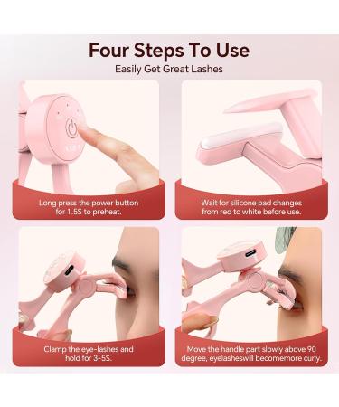 Heated Eyelash Curler - Rechargeable 3 Heating Modes Anti-Burn C Curl Fast Heat Up Long Lasting - Pink Classical Design - Buy Online on GoSupps.com