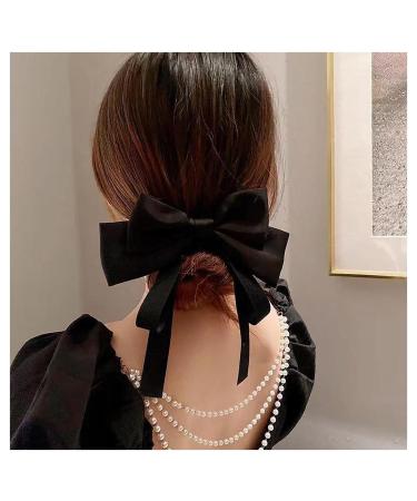 Inilbran Vintage Silk Bow Hair Clips Black Bowknot Hair Barrettes French Silk Hair Clip Barrette Retro Bow Hair Accessories French Bowknot Clip Headpiece for Women and Girls Headdress