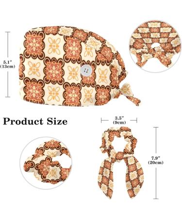 Multicoloured Floral Surgery Cap with Buttons and Bow - Elegant Bouffant Cap for Women with Long Hair - Buy Online on GoSupps.com