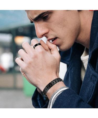 Vicmag Men Magnetic Bracelet | Titanium Steel | Double Row 3500 Gauss | Adjustable Wristband | Black 4 Elements | With Jewelry Gift Box - Buy Online on GoSupps.com