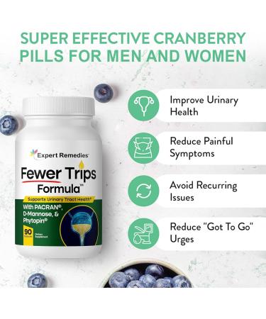 Expert Remedies Fewer Trips Formula Bladder Support Supplement for Women and Men. Cranberry Extract and D-mannose Pills Reduce Frequency Support Urinary Tract Health - 90 Capsules - Buy Online on GoSupps.com