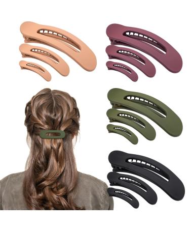 GLITE 12 Pcs Flat Hait Clips Lay Down Claw Clips for Women 3 Sizes Duck Billed Thin Thick Hair Barrette Hair Accessories for Girls Non-slip Slide Hair Clip 4 Colors