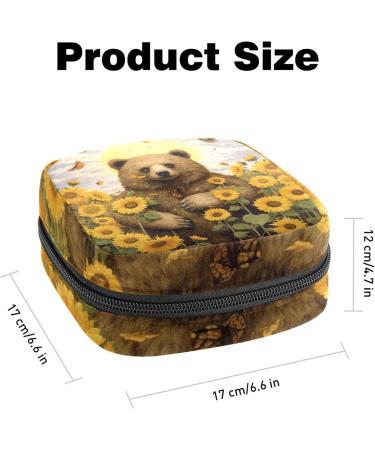 Blooming Sunflower Field Bear Menstruation Pad Bag with Zipper | Stylish & Functional Napkin Bag for Women & Girls | Ideal Tampon and Collective Bags - Buy Online on GoSupps.com